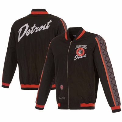 Men's JH Design Black Detroit Pistons 2023/24 City Edition Nylon Full-Zip Bomber Jacket