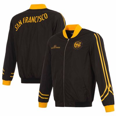 Men's JH Design Black Golden State Warriors 2023/24 City Edition Nylon Full-Zip Bomber Jacket