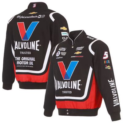 Men's JH Design Black/Red Kyle Larson Valvoline Twill Driver Uniform Full-Snap Jacket