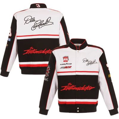 Men's JH Design Black/White Dale Earnhardt Twill Uniform Full-Snap Jacket