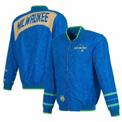 Men's JH Design Blue Milwaukee Bucks 2023/24 City Edition Nylon Full-Zip Bomber Jacket