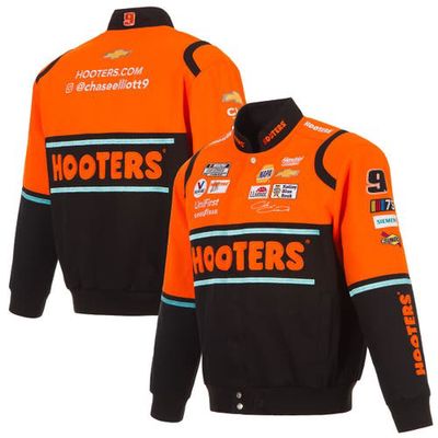Men's JH Design Orange/Black Chase Elliott Hooters Twill Driver Uniform Full-Snap Jacket