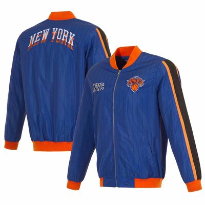 Men's JH Design Royal New York Knicks 2023/24 City Edition Nylon Full-Zip Bomber Jacket