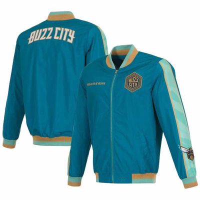 Men's JH Design Teal Charlotte Hornets 2023/24 City Edition Nylon Full-Zip Bomber Jacket in Turquoise