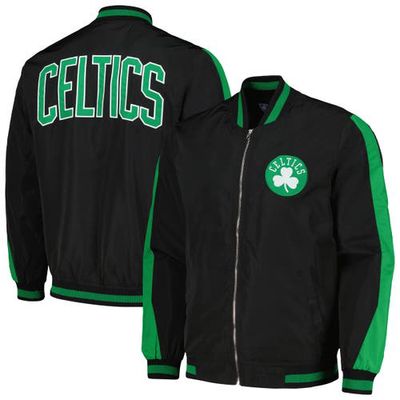 Men's JH Design White Boston Celtics Full-Zip Bomber Jacket in Black