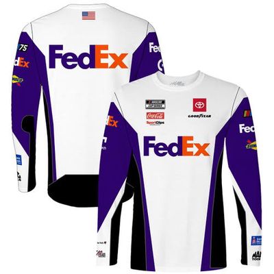 Men's Joe Gibbs Racing Team Collection White Denny Hamlin FedEx Sublimated Uniform Long Sleeve T-Shirt