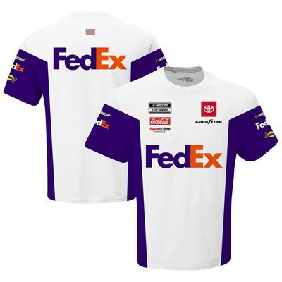 Men's Joe Gibbs Racing Team Collection White Denny Hamlin FedEx Sublimated Uniform T-Shirt