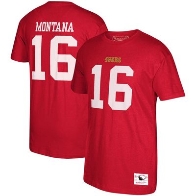 Men's Joe Montana Mitchell & Ness Scarlet San Francisco 49ers Retired Player Name & Number T-Shirt