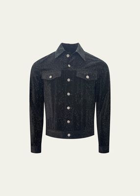 Men's Johnny Crystal-Embellished Velvet Trucker Jacket