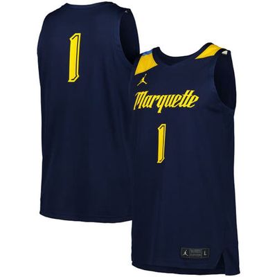 Men's Jordan Brand #1 Navy Marquette Golden Eagles Replica Basketball Jersey