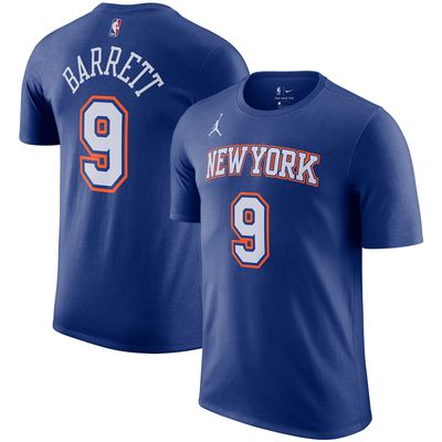 Men's Jordan Brand Blue New York Knicks 2020/21 RJ Barrett Statement Name & Number T-Shirt