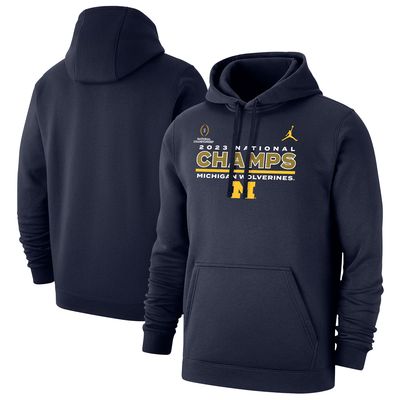 Men's Jordan Brand Navy Michigan Wolverines College Football Playoff 2023 National Champions Club Fleece Pullover Hoodie