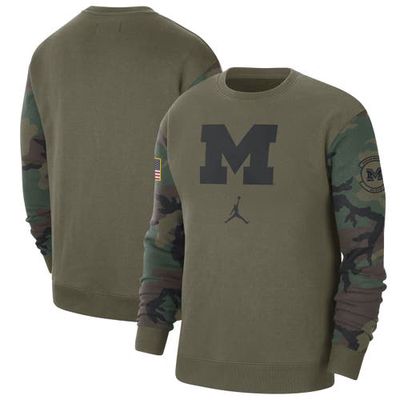 Men's Jordan Brand Olive Michigan Wolverines Military Pack Club Pullover Sweatshirt