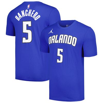 Men's Jordan Brand Paolo Banchero Blue Orlando Magic 2022/23 Statement Edition Name & Number T-Shirt