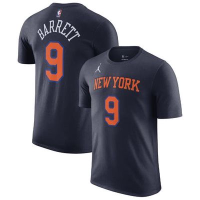 Men's Jordan Brand RJ Barrett Navy New York Knicks 2022/23 Statement Edition Name & Number T-Shirt