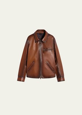 Men's Jour Patina Leather Full-Zip Blouson Jacket