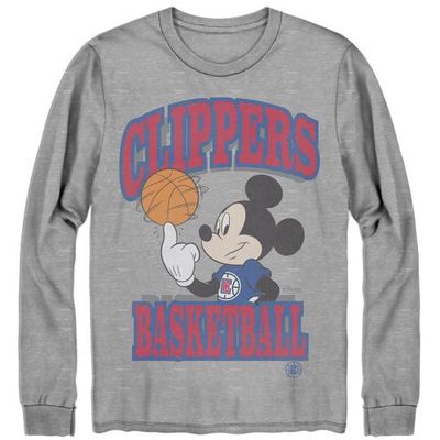 Men's Junk Food Gray LA Clippers Disney Mickey Team Spirit Long Sleeve T-Shirt