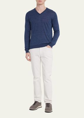 Men's Karl Heathered Knit Linen-Blend Sweater
