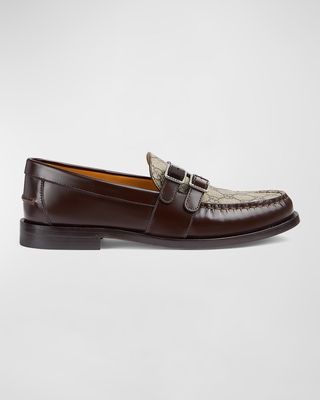 Men's Kaveh Canvas and Leather Double-Monk Loafers