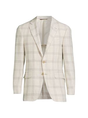 Men's Kei Plaid Linen & Wool-Blend Two-Button Sport Coat - Beige - Size 38