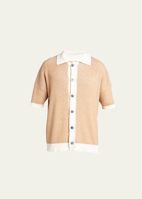 Men's Knit Button-Down Shirt with Contrast Trim