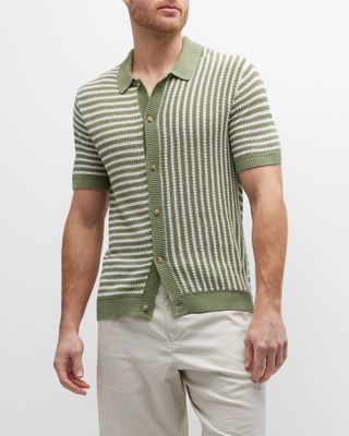 Men's Knit Button-Up Short-Sleeve Sweater