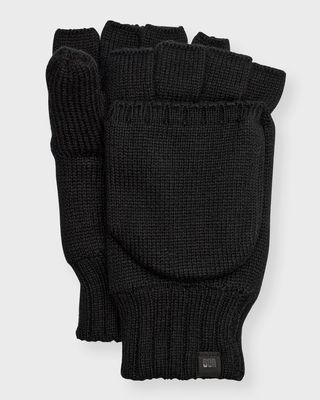 Men's Knit Gloves with Leather Palm Patch