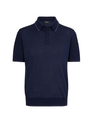 Men's Knit Short Sleeve Three-Button Polo - Dark Blue - Size 44