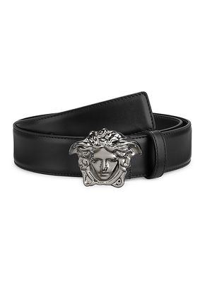 Men's La Medusa Leather Belt - Black Ruthium - Size 30