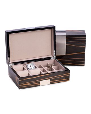 Men's Lacquered Ebony Burl Wood Watch/Cufflink Valet Box