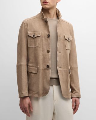 Men's Lamb Suede Button-Down Jacket