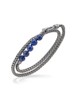 Men's Lapis & Silver Ulysses Double-Wrap 5-Bead Bracelet - Blue - Size Medium - Blue - Size Medium