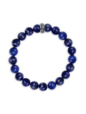 Men's Lapis Lazuli & Sterling Silver Beaded Bracelet - Blue - Blue