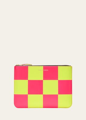 Men's Large Leather Fluo Squares Zip Pouch