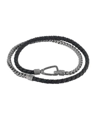 Men's Lash Braided Leather & Chain Double-Wrap Bracelet