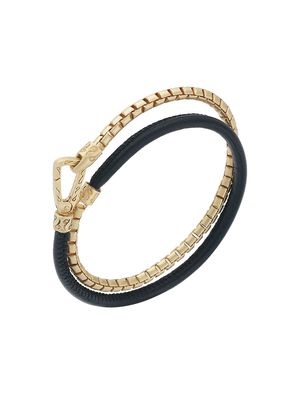 Men's Lash Double Wrap Metal-Leather Woven Bracelet - Black - Size 16 - Black - Size 16