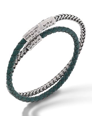 Men's Lash Sterling Silver Chain & Leather Double Wrap Bracelet