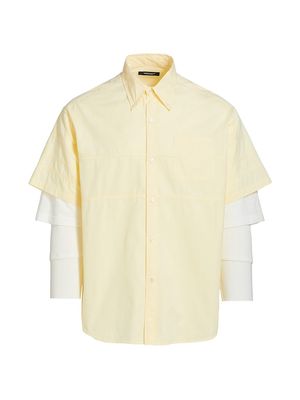 Men's Layered Button Up Shirt - Yellow - Size Small - Yellow - Size Small