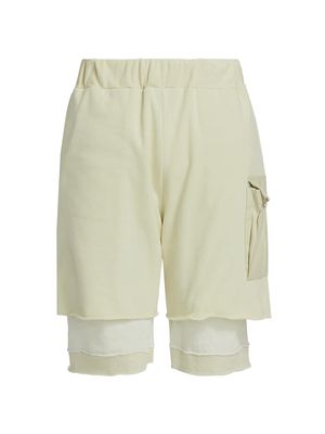 Men's Layered Cotton Sweat Shorts - Ivory - Size Medium - Ivory - Size Medium