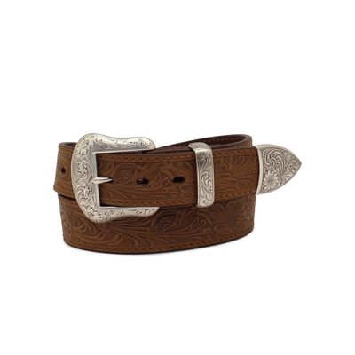 Men's Leaf Emboss Belt in Brown Leather, Size: 40 by Ariat