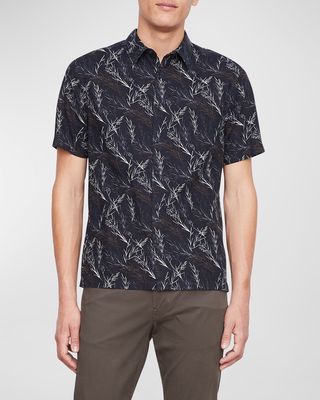 Men's Leaf-Print Linen Sport Shirt