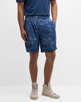 Men's Leaf-Print Pleated Chino Shorts