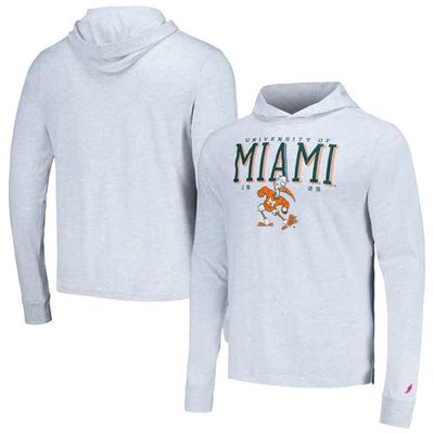 Men's League Collegiate Wear Ash Miami Hurricanes Team Stack Tumble Long Sleeve Hooded T-Shirt