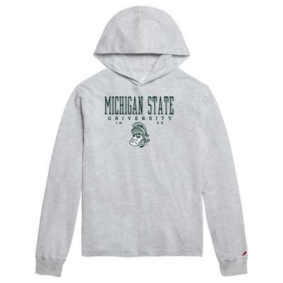 Men's League Collegiate Wear Ash Michigan State Spartans Team Stack Tumble Long Sleeve Hooded T-Shirt