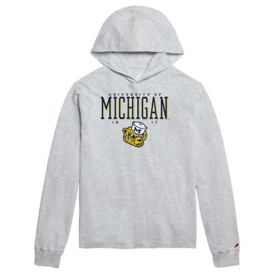 Men's League Collegiate Wear Ash Michigan Wolverines Team Stack Tumble Long Sleeve Hooded T-Shirt
