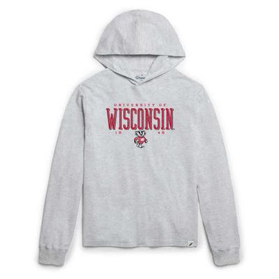 Men's League Collegiate Wear Ash Wisconsin Badgers Team Stack Tumble Long Sleeve Hooded T-Shirt