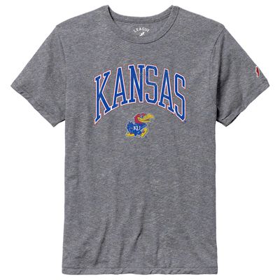 Men's League Collegiate Wear Heather Gray Kansas Jayhawks Tall Arch Victory Falls Tri-Blend T-Shirt