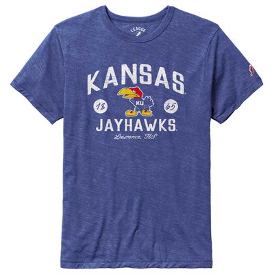 Men's League Collegiate Wear Heather Royal Kansas Jayhawks Bendy Arch Victory Falls Tri-Blend T-Shirt