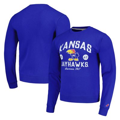 Men's League Collegiate Wear Royal Kansas Jayhawks Bendy Arch Essential Pullover Sweatshirt