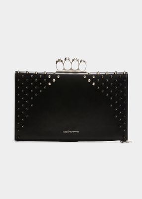 Men's Leather 4-Ring Spike Zip Pouch Bag